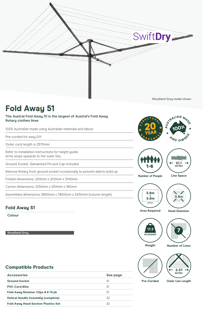 Austral Foldaway 51 Rotary - SwiftDry Clotheslines NZ